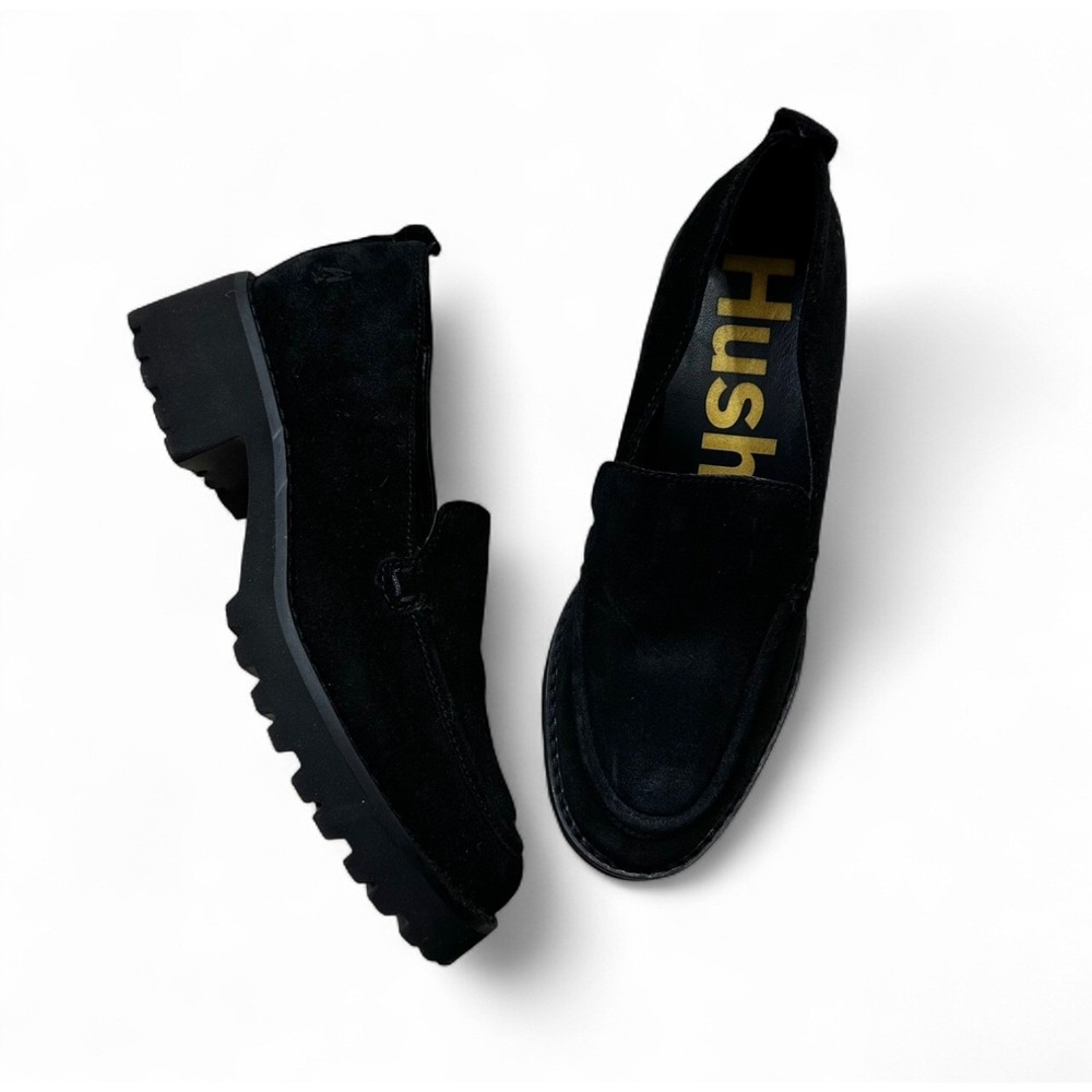 Hush Puppies Lucy Loafer Black Suede Leather Chunky Shoes Women's 6.5‎ M
